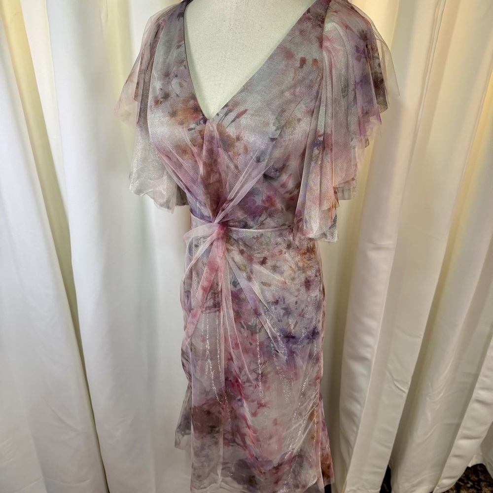 NWT Rene Ruiz Collection ‘Flutter Sleeve Tulle Cocktail Dress’ in Purple Floral - Picture 7 of 16